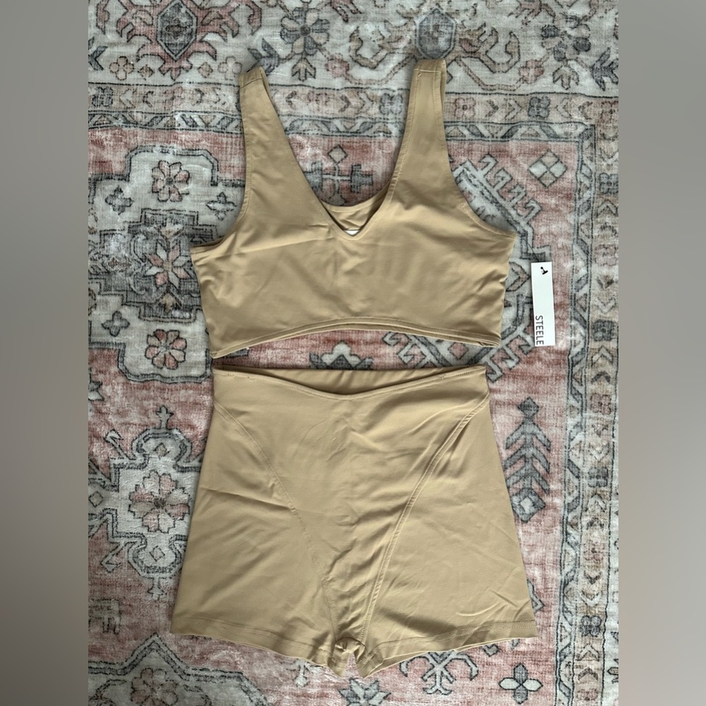NWT Steele Women's Tan Athletic Shorts Set